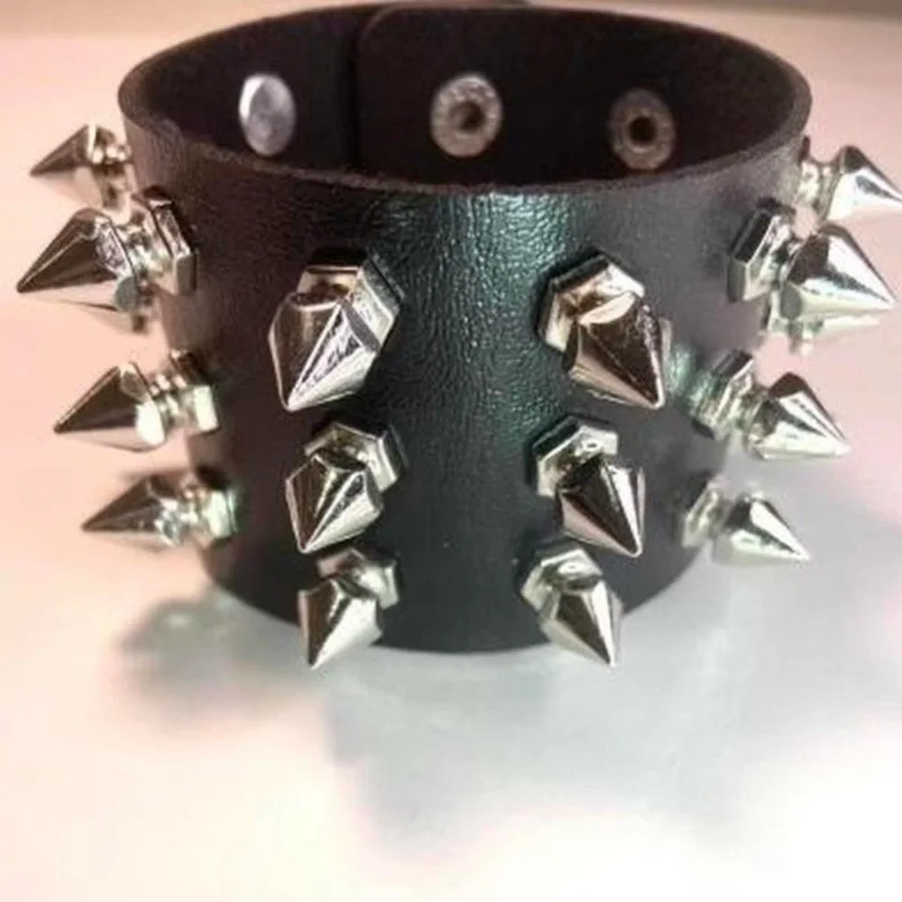 2 pcs Gothic Spiked studded faux leather punk bracelet emo Rivets